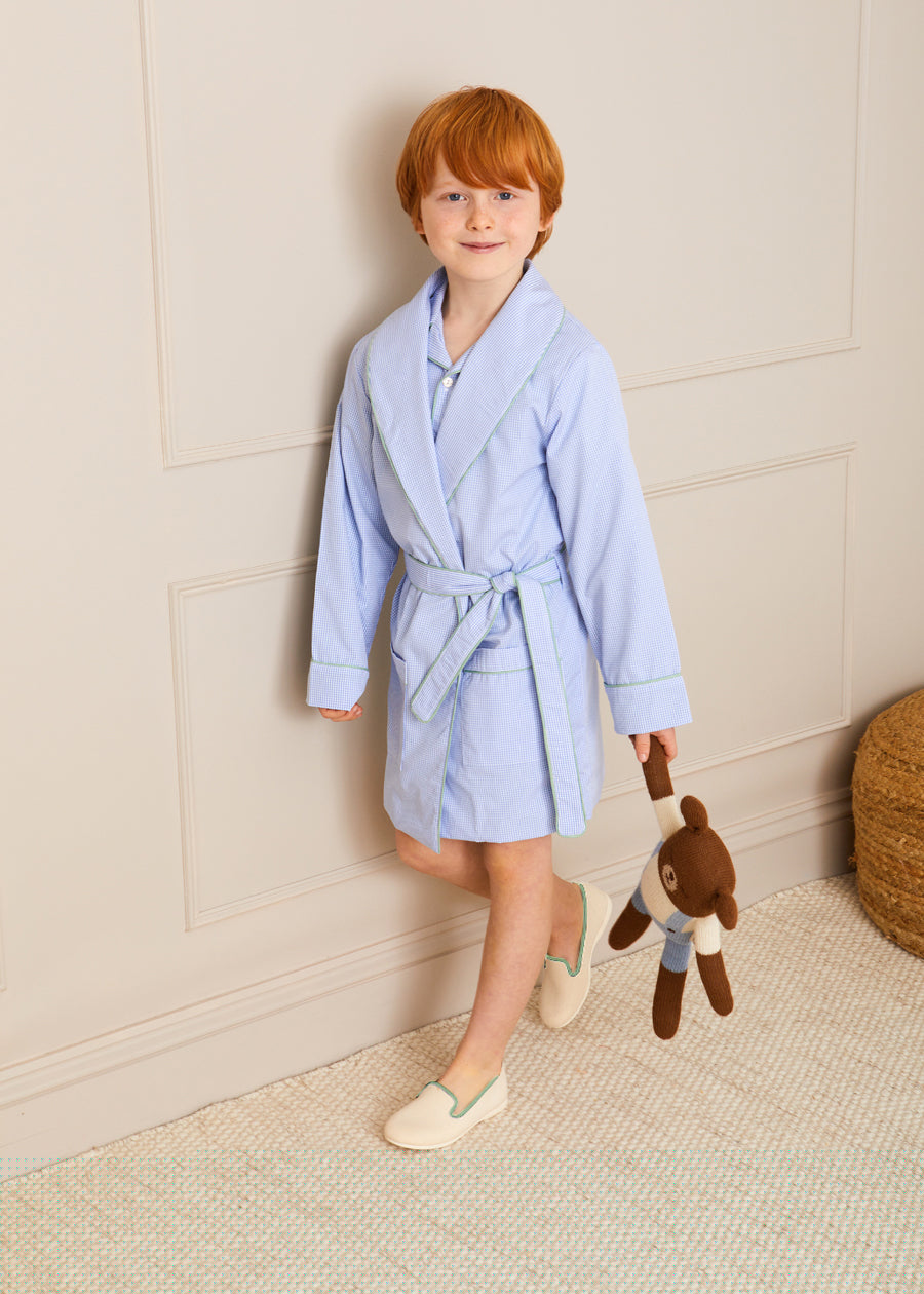 Gingham Contrast Piping Dressing Gown in Blue (2-10yrs) Nightwear  from Pepa London