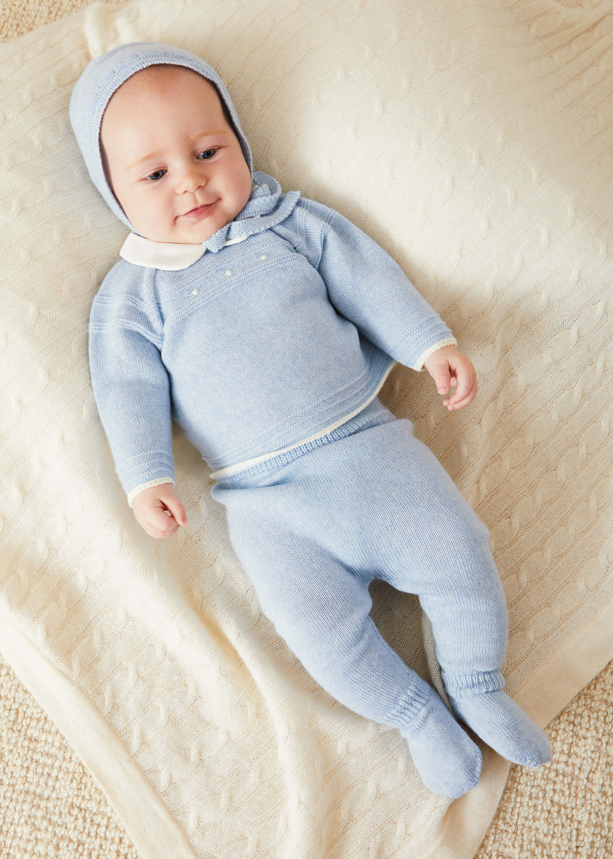 Dot Detail Knitted Set in Baby Blue (1-6mths) KNITTED SETS  from Pepa London