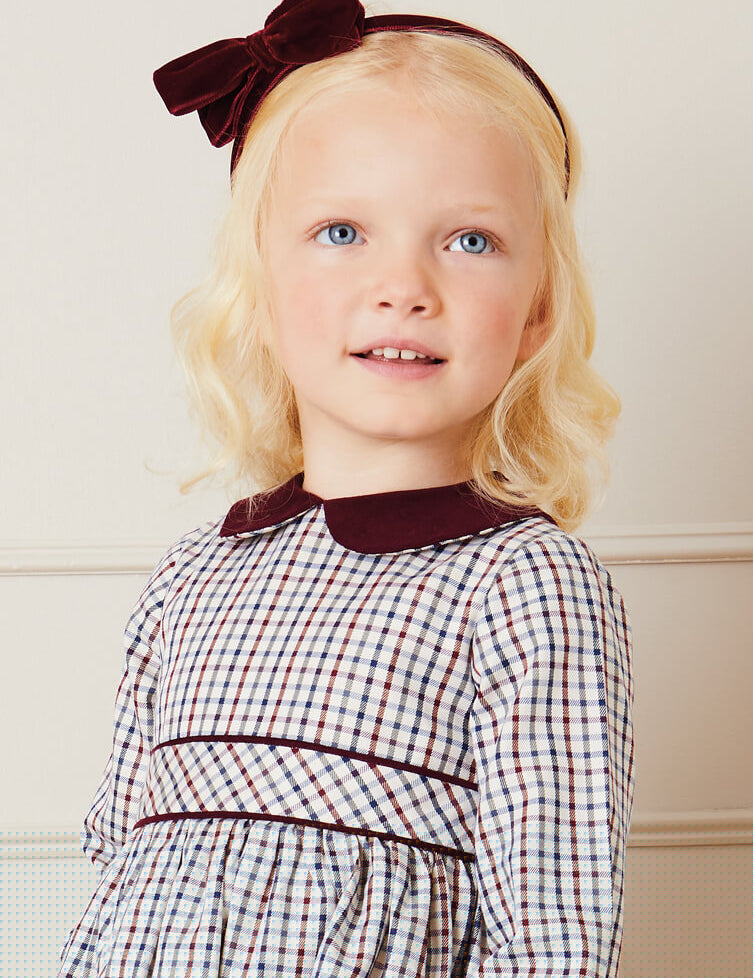 Ebury Check Peter Pan Collar Belted Dress In Beige (2-10yrs) DRESSES from Pepa London
