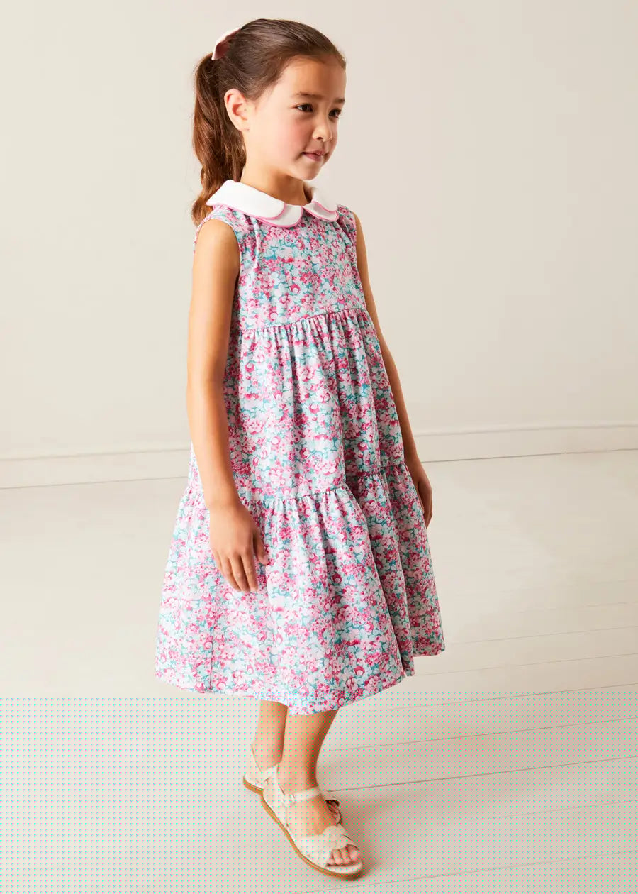 Eloise Floral Scallop Collar Sleeveless Dress in Pink (4-12yrs) DRESSES from Pepa London