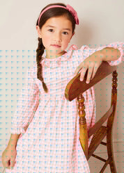 Gingham Smocked Ruffle Collar Long Sleeve Dress in Coral (12mths-10yrs) DRESSES from Pepa London
