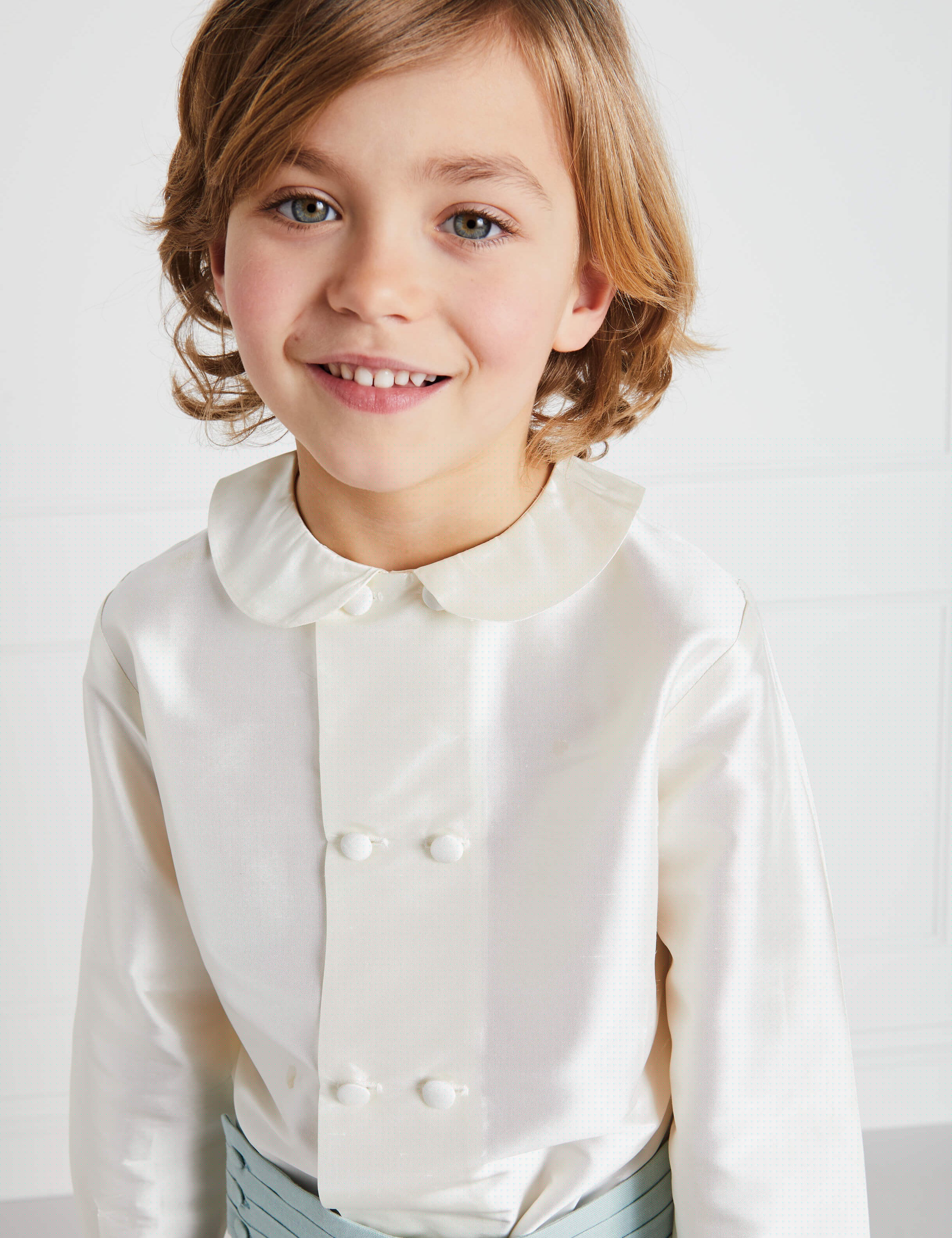 Boy's white double-breasted Peter Pan collar silk shirt (12mths-10yrs) Shirts  from Pepa London