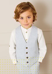 Linen Mao Collar Long Sleeve Shirt in White (12mths-10yrs) Shirts  from Pepa London