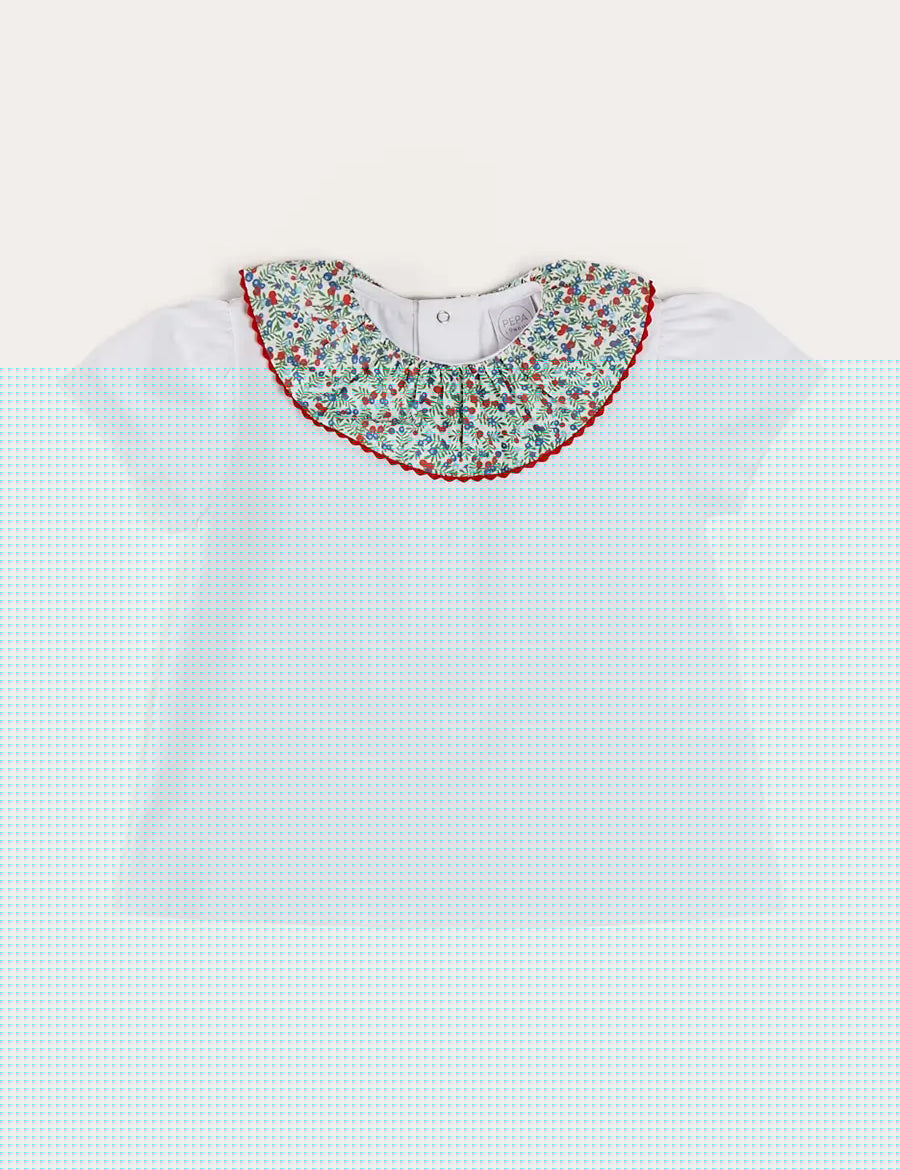 Evelyn Floral Ruffle Collar Top in Red (2-10yrs) TOPS & BODYSUITS from Pepa London