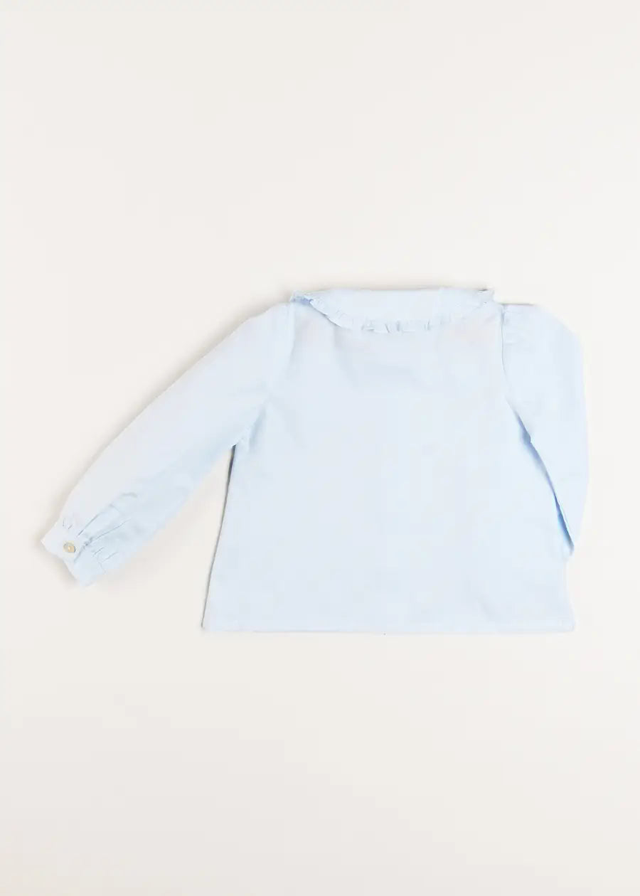 Ruffle Trim Long Sleeve Blouse in Blue (18mths-10yrs) Blouses  from Pepa London