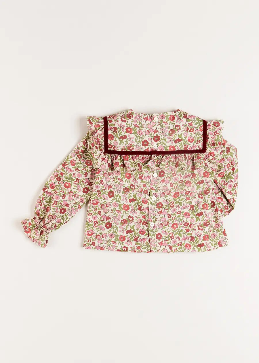 Daphne Floral Long Sleeve Blouse in Pink (12mths-10yrs) Blouses  from Pepa London
