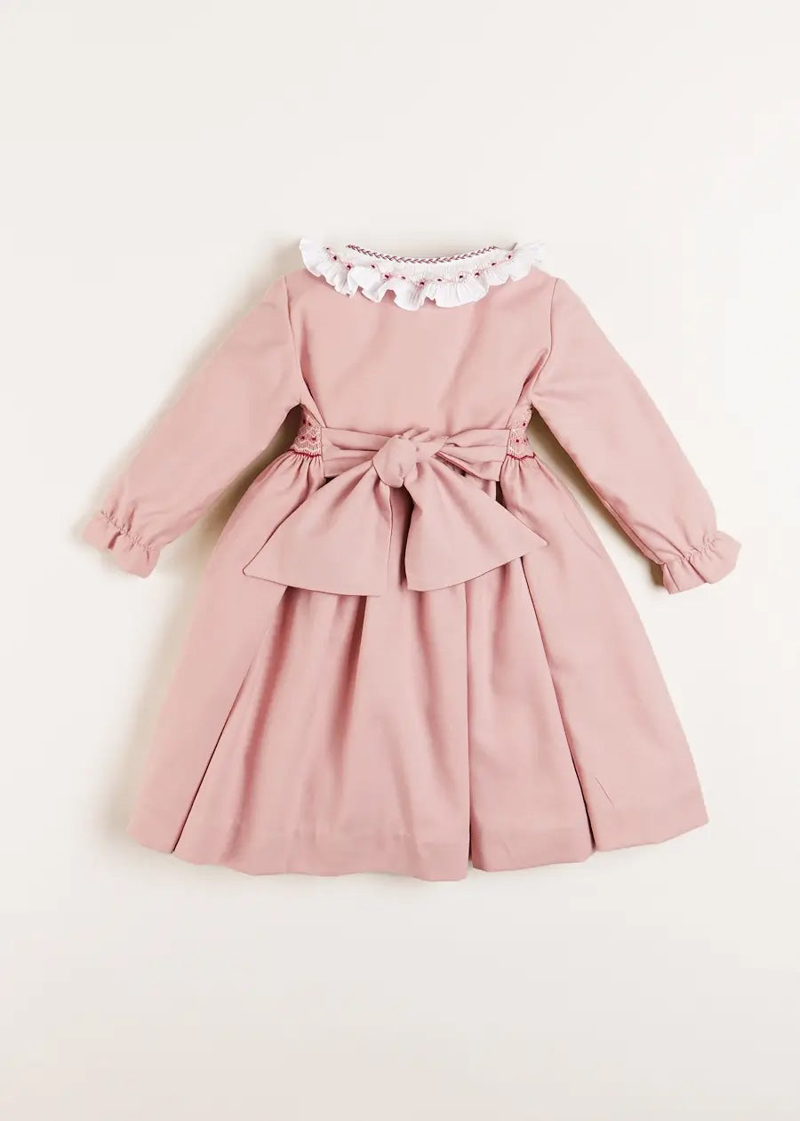 Hand Smocked Double Breasted Long Sleeve Dress in Pink (12mths-10yrs) Dresses  from Pepa London