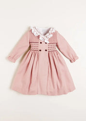 Hand Smocked Double Breasted Long Sleeve Dress in Pink (12mths-10yrs) Dresses  from Pepa London