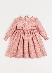 Evelyn Floral Hand Smocked Long Sleeve Dress in Pink (12mths-6yrs) Dresses  from Pepa London