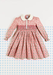Evelyn Floral Hand Smocked Long Sleeve Dress in Pink (12mths-6yrs) Dresses  from Pepa London