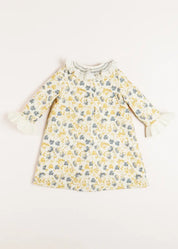 Eliza Floral Hand Smocked Long Sleeve Dress in Beige (2-10yrs) Dresses from Pepa London