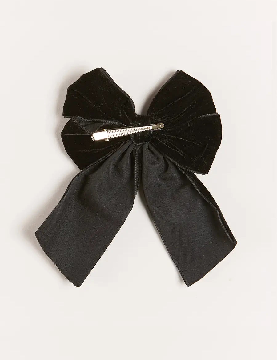 Velvet Long Bow Clip in Black Hair Accessories  from Pepa London