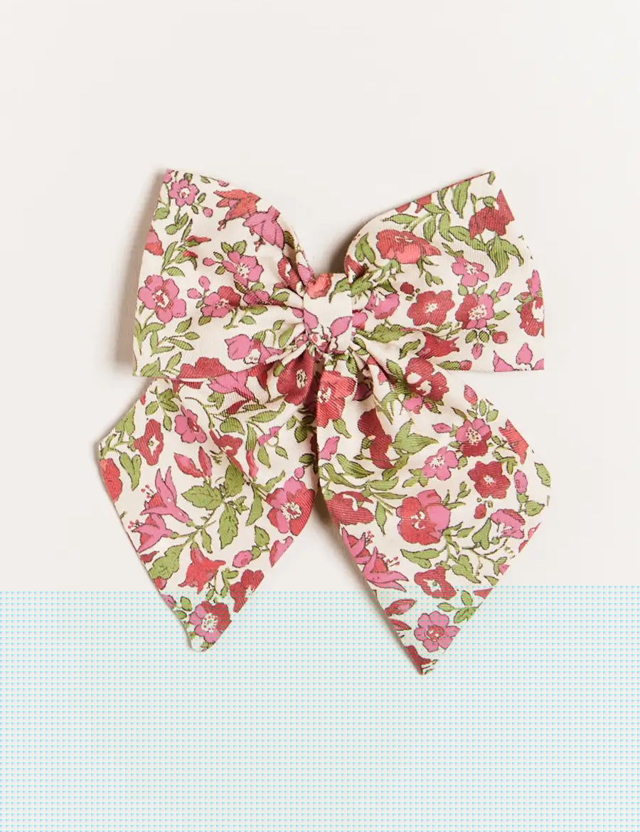 Daphne Floral Long Bow Clip in Raspberry Hair Accessories  from Pepa London