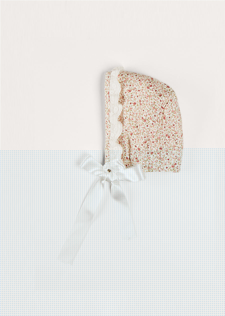 Ophelia Floral Lace Trim Bonnet in Pink (S-M) Knitted Acc  from Pepa London