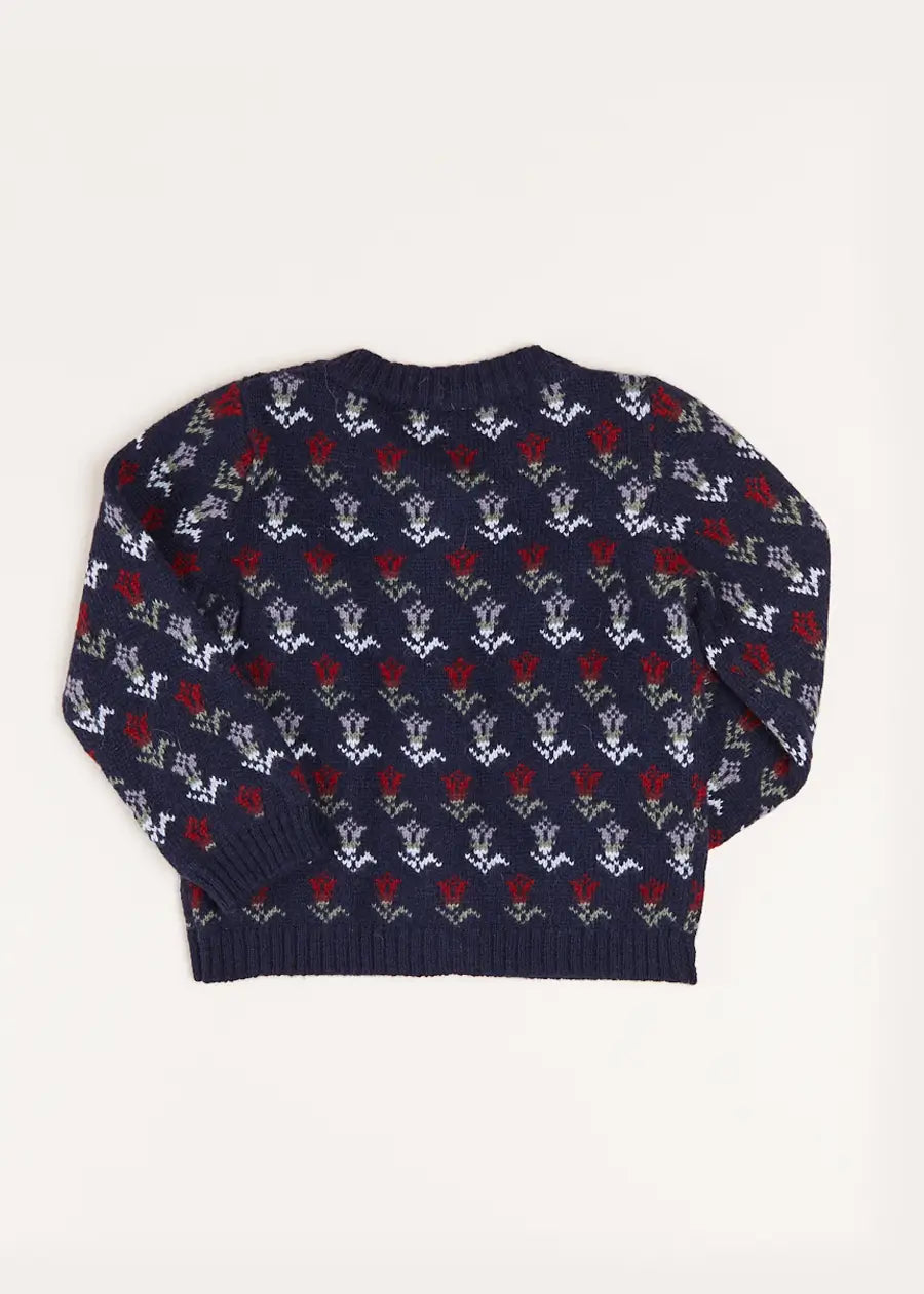 Floral Ruffle Bib Cardigan in Blue (2-10yrs) Knitwear from Pepa London