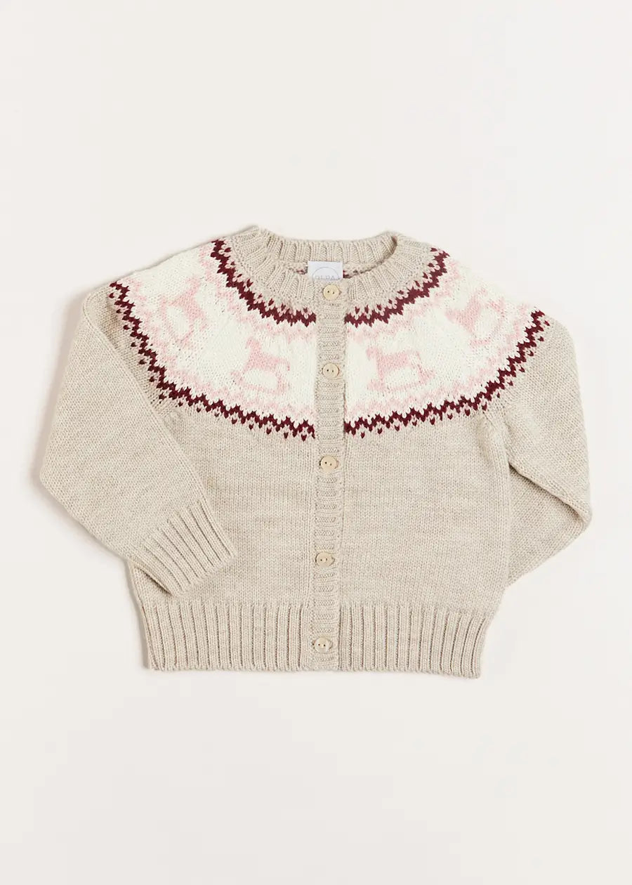 Rocking Horse Intarsia Cardigan in Beige (6mths-3yrs) Knitwear  from Pepa London