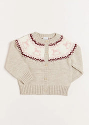 Rocking Horse Intarsia Cardigan in Beige (6mths-3yrs) Knitwear  from Pepa London