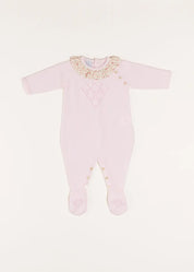 Ophelia Floral Ruffle Collar Knitted All-In-One in Pink (1-6mths) Baby One-Pieces  from Pepa London