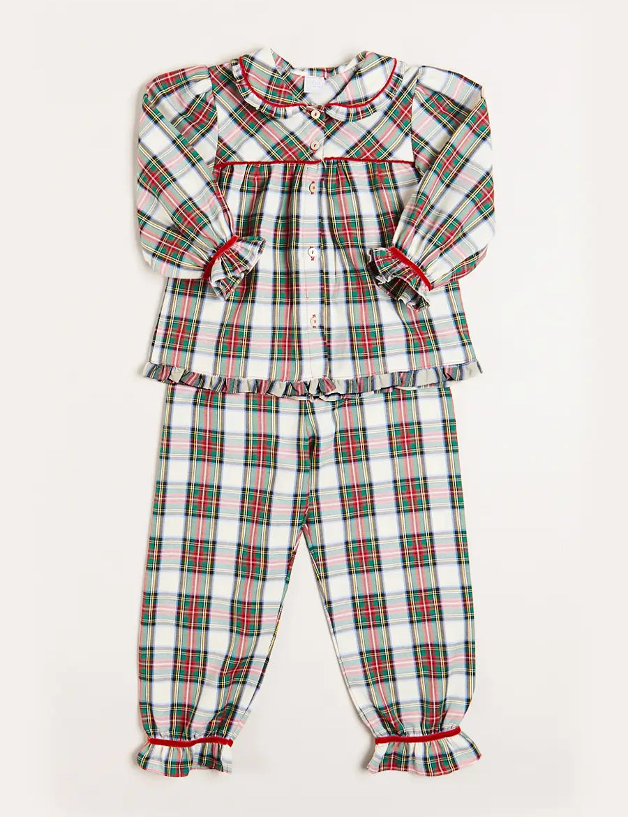 Sussex Tartan Ruffle Collar Pyjamas in Red (18mths-10yrs) Nightwear  from Pepa London