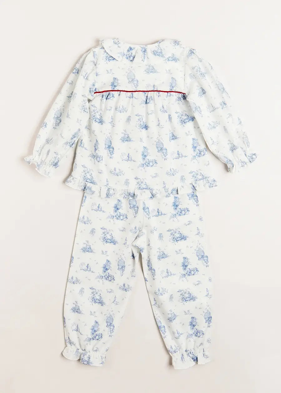 Toile Ruffle Collar Pyjamas in Blue (18mths-10yrs) Nightwear  from Pepa London