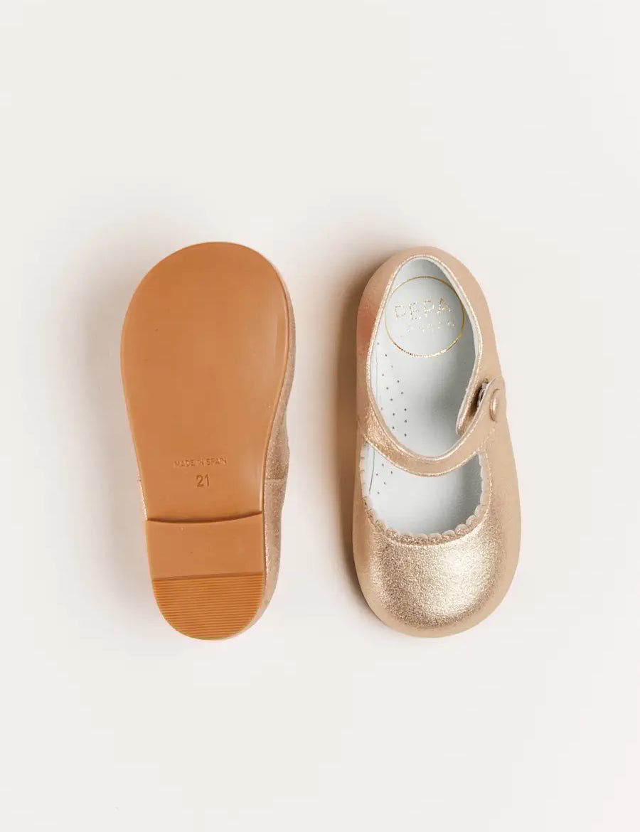 Leather Mary Jane Baby Shoes in Gold (20-26EU) Shoes  from Pepa London