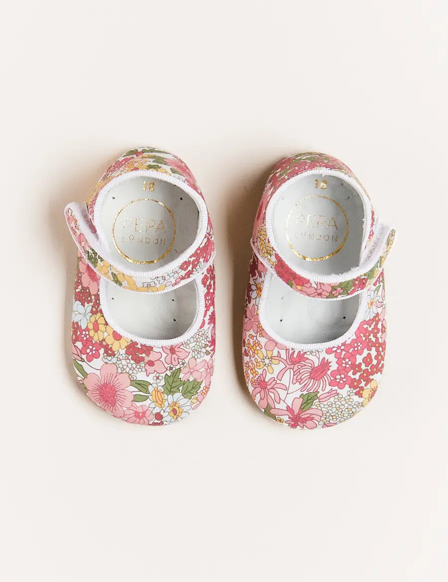 Florence Floral Mary Jane Pram Shoes in Pink (17-20EU) Shoes  from Pepa London