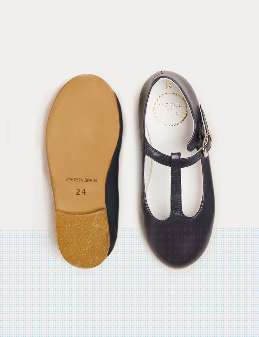 Leather Plain Charlotte Shoes in Navy (24-34EU) SHOES from Pepa London