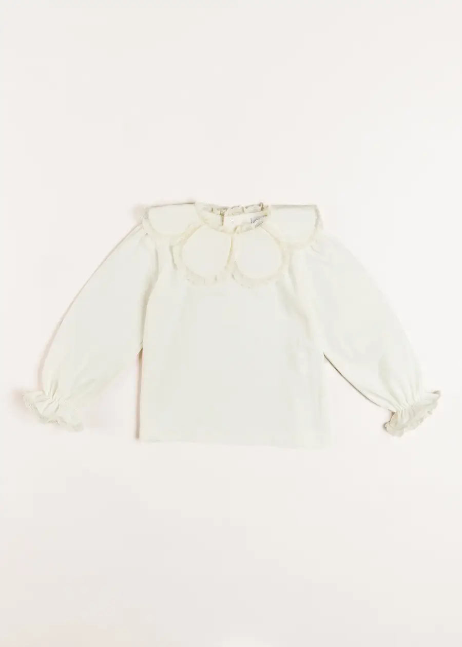 Lace Trim Petal Collar Top in Cream (3-10yrs) Tops & Bodysuits  from Pepa London