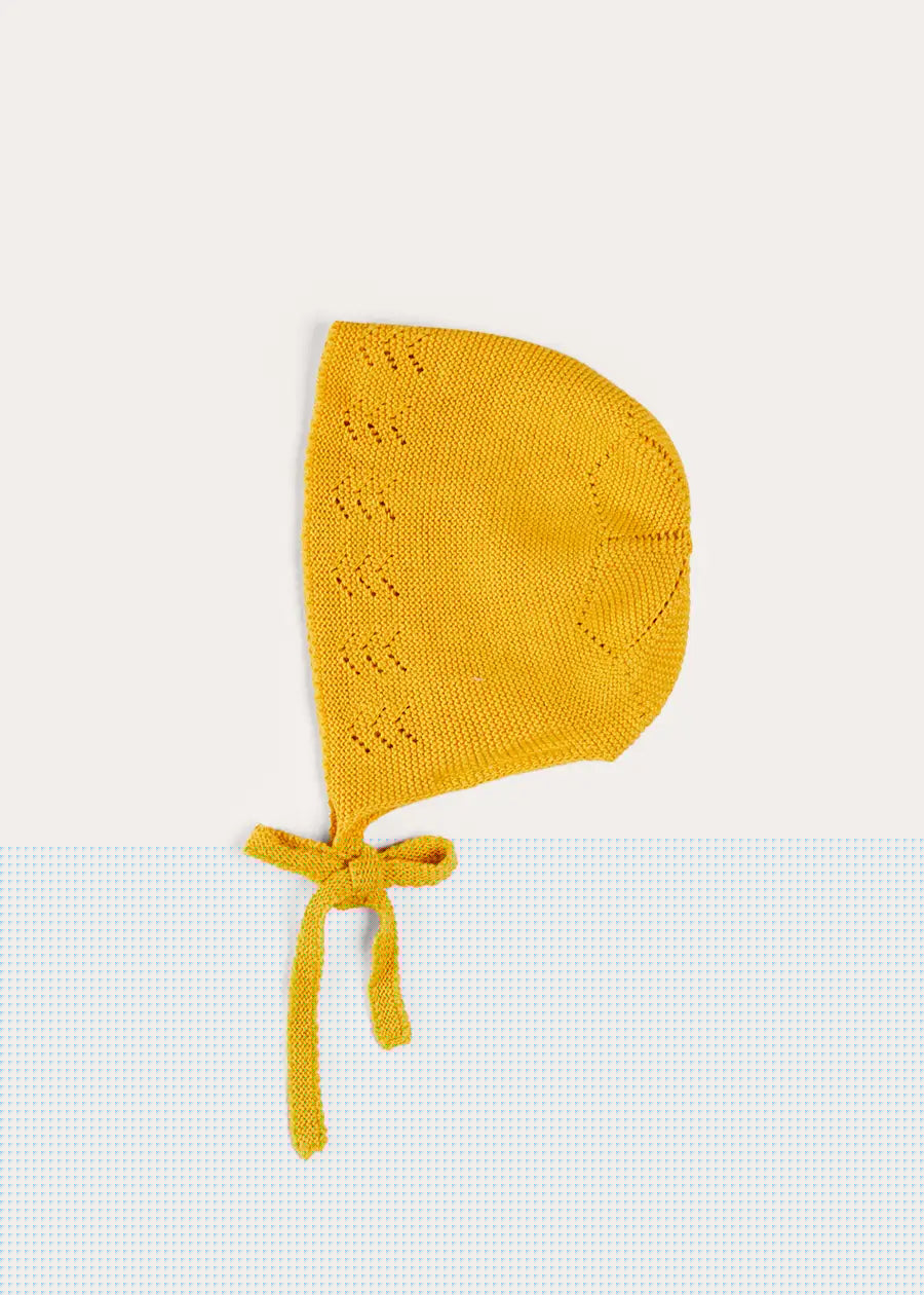 Openwork Cotton Knitted Bonnet in Mustard (S-L) BONNETS from Pepa London
