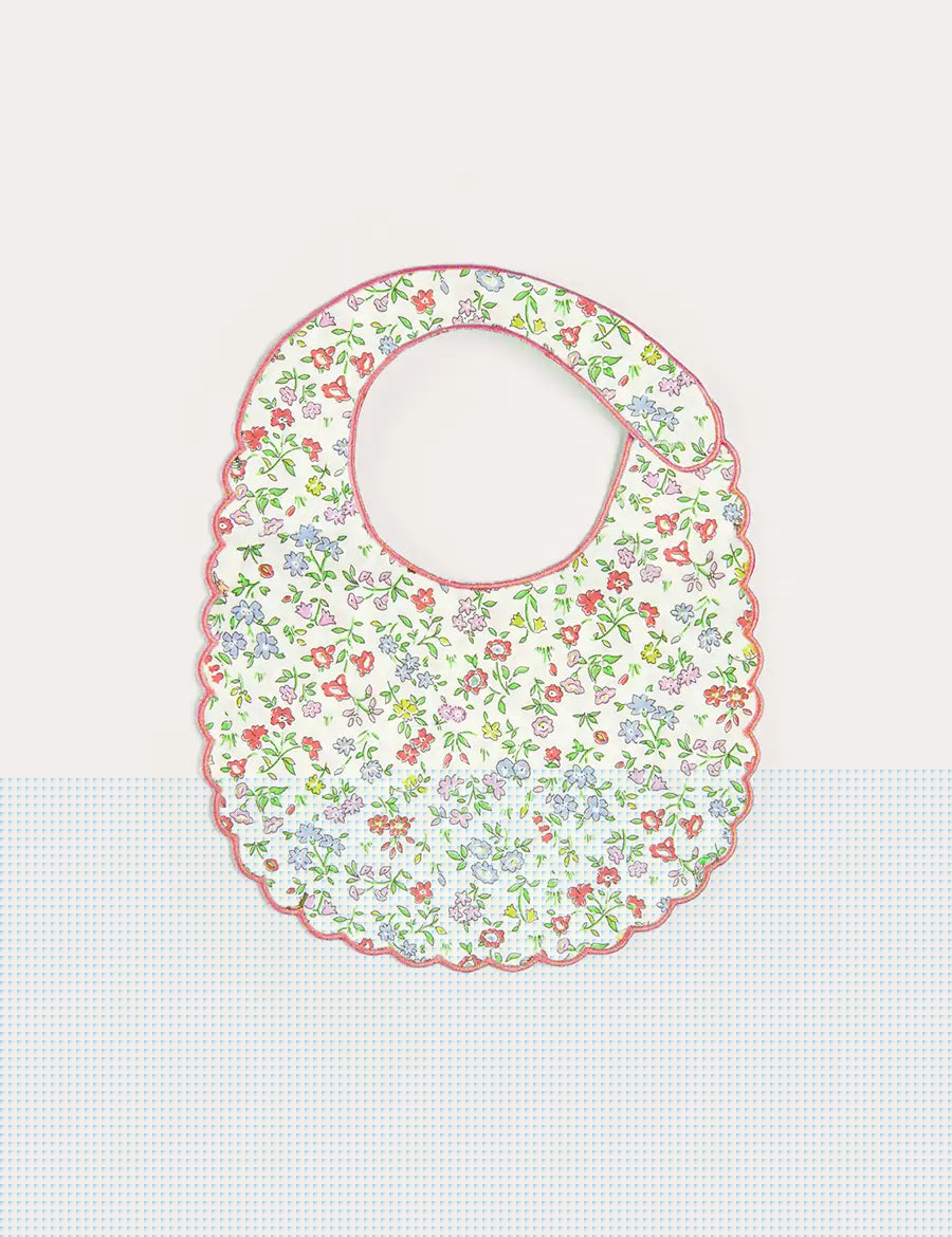 Cordelia Rounded Bib with Embroidery in Pink Made with Liberty Fabric ACCESSORIES from Pepa London