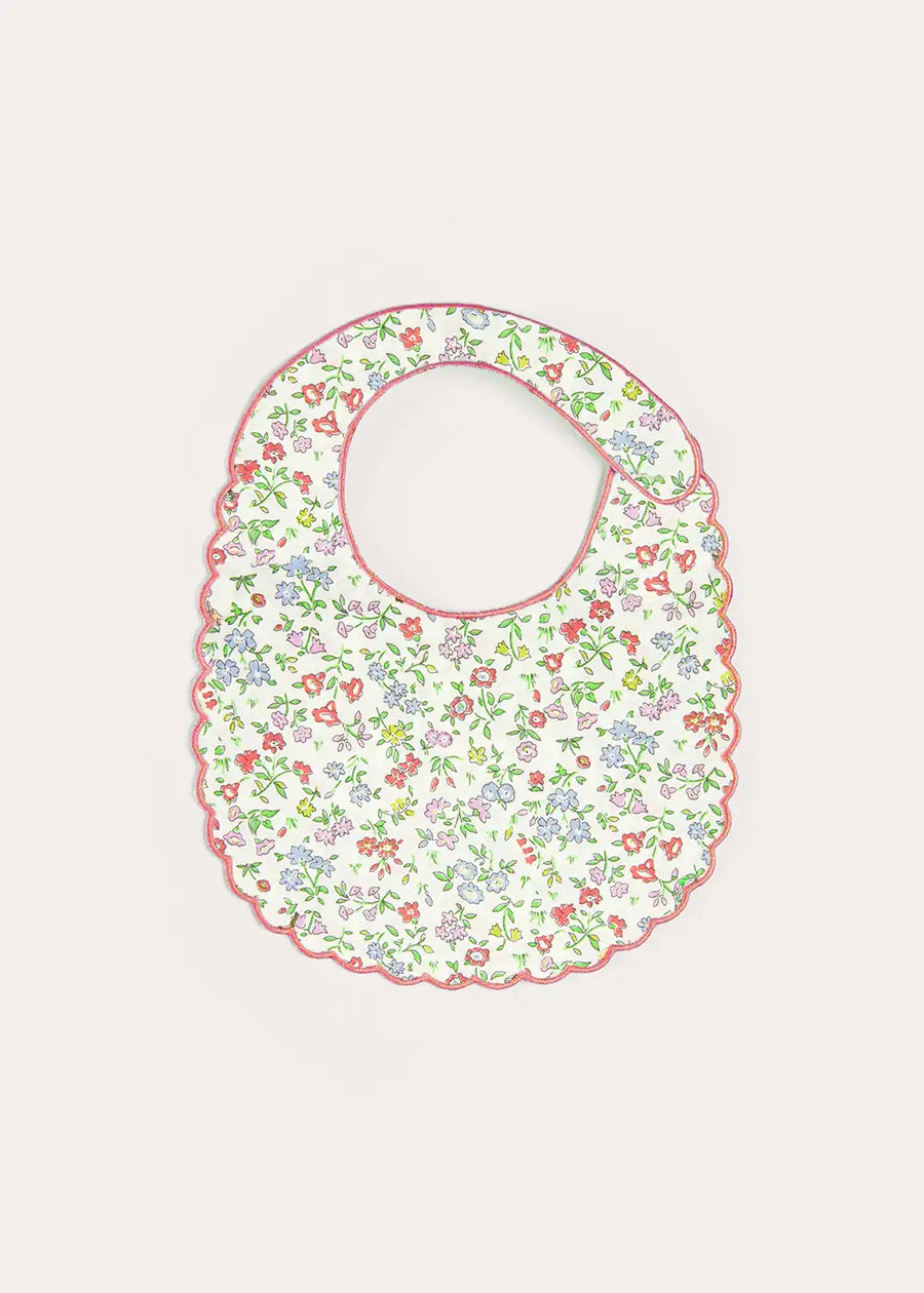 Cordelia Rounded Bib with Embroidery in Pink Made with Liberty Fabric ACCESSORIES from Pepa London