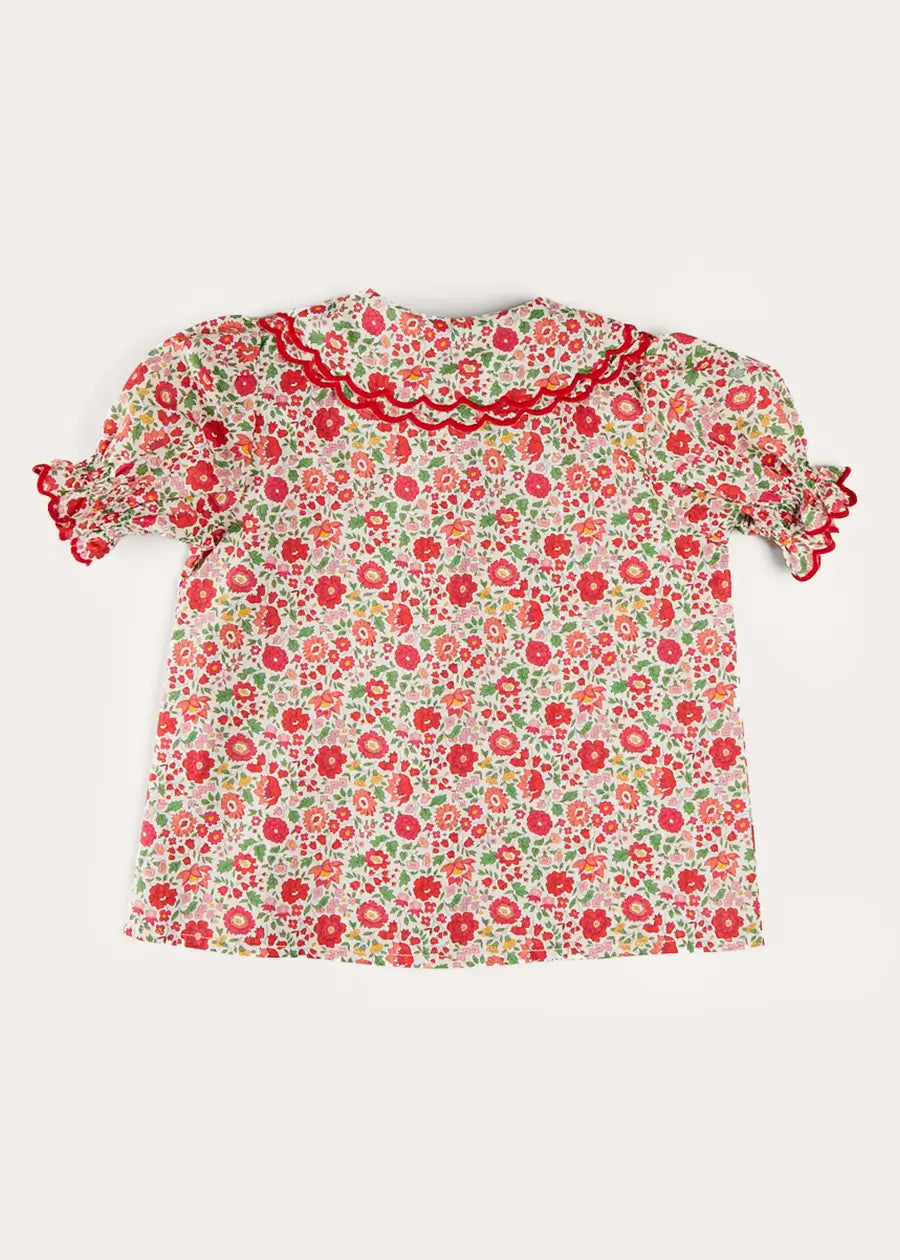 Margot Floral Short Sleeve Blouse in Red Made with Liberty Fabric (18m-12yrs) BLOUSES from Pepa London