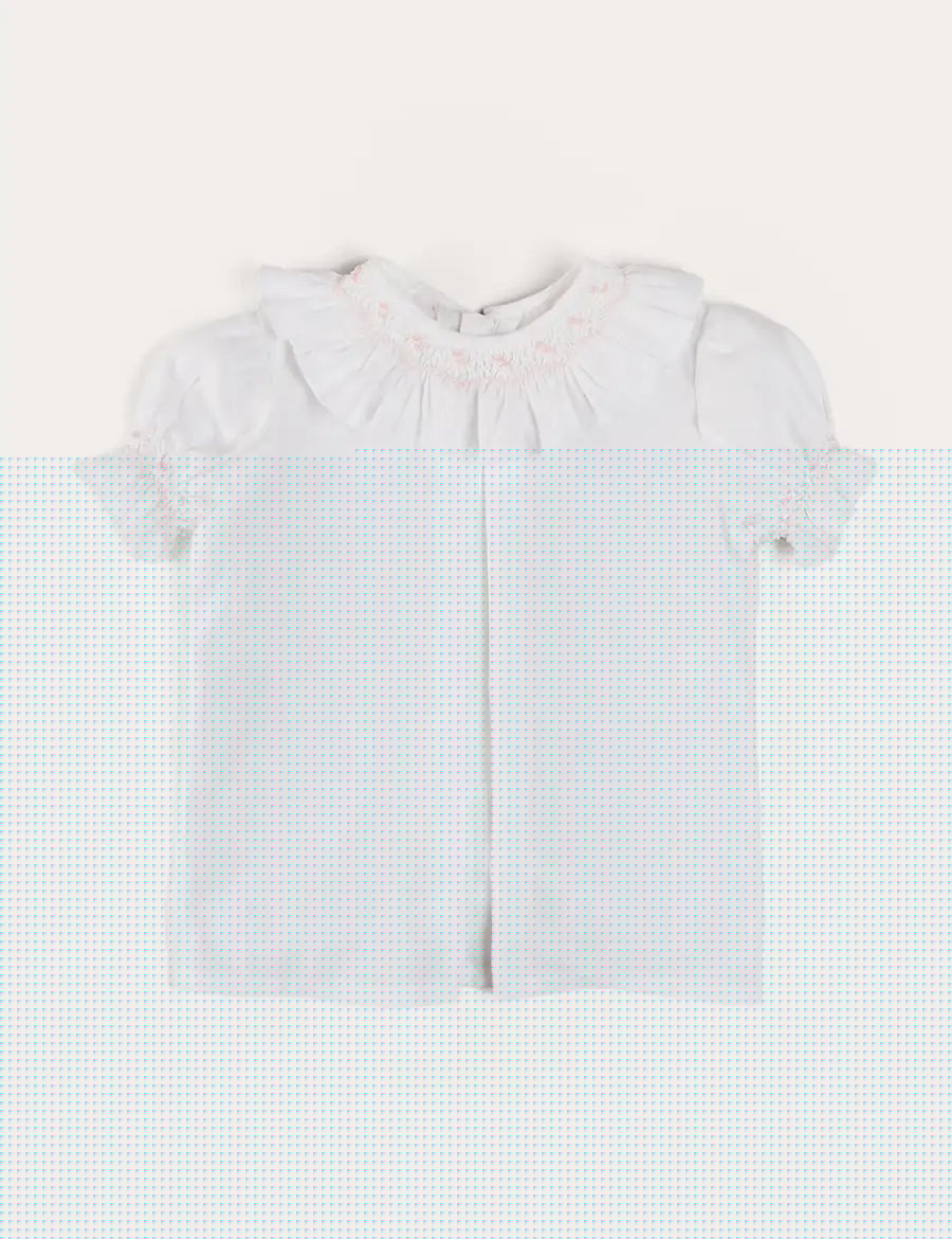Hand Smocked Collar Short Sleeve Blouse in White (18mths-6yrs) BLOUSES from Pepa London
