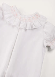 Hand Smocked Collar Short Sleeve Blouse in White (18mths-6yrs) BLOUSES from Pepa London