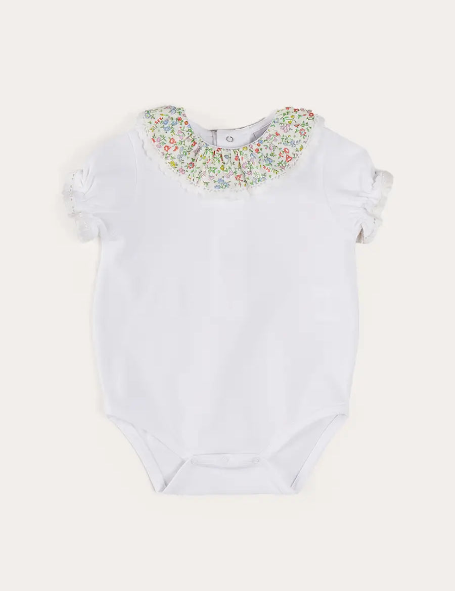 Cordelia Embroidered Double Collar Bodysuit in Pink Made with Liberty Fabric (1m-3yrs) TOPS & BODYSUITS from Pepa London
