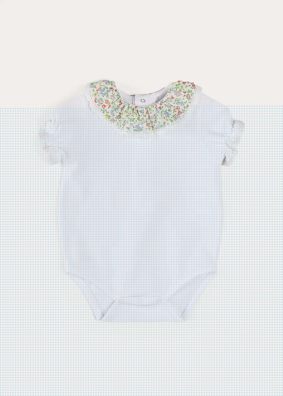 Cordelia Embroidered Double Collar Bodysuit in Pink Made with Liberty Fabric (1m-3yrs) TOPS & BODYSUITS from Pepa London