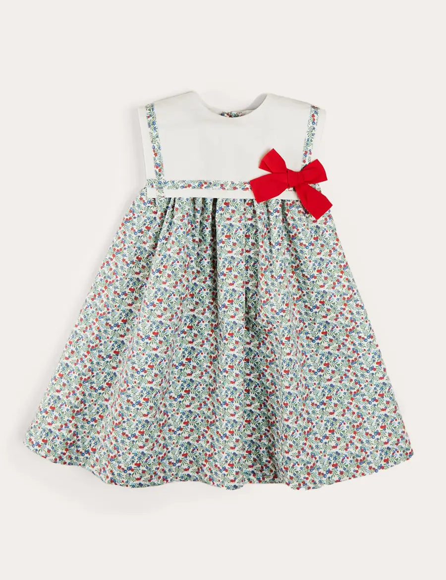 Evelyn Floral Sleeveless Bow Detail Trapeze Dress in Red (12mths-8yrs) DRESSES from Pepa London