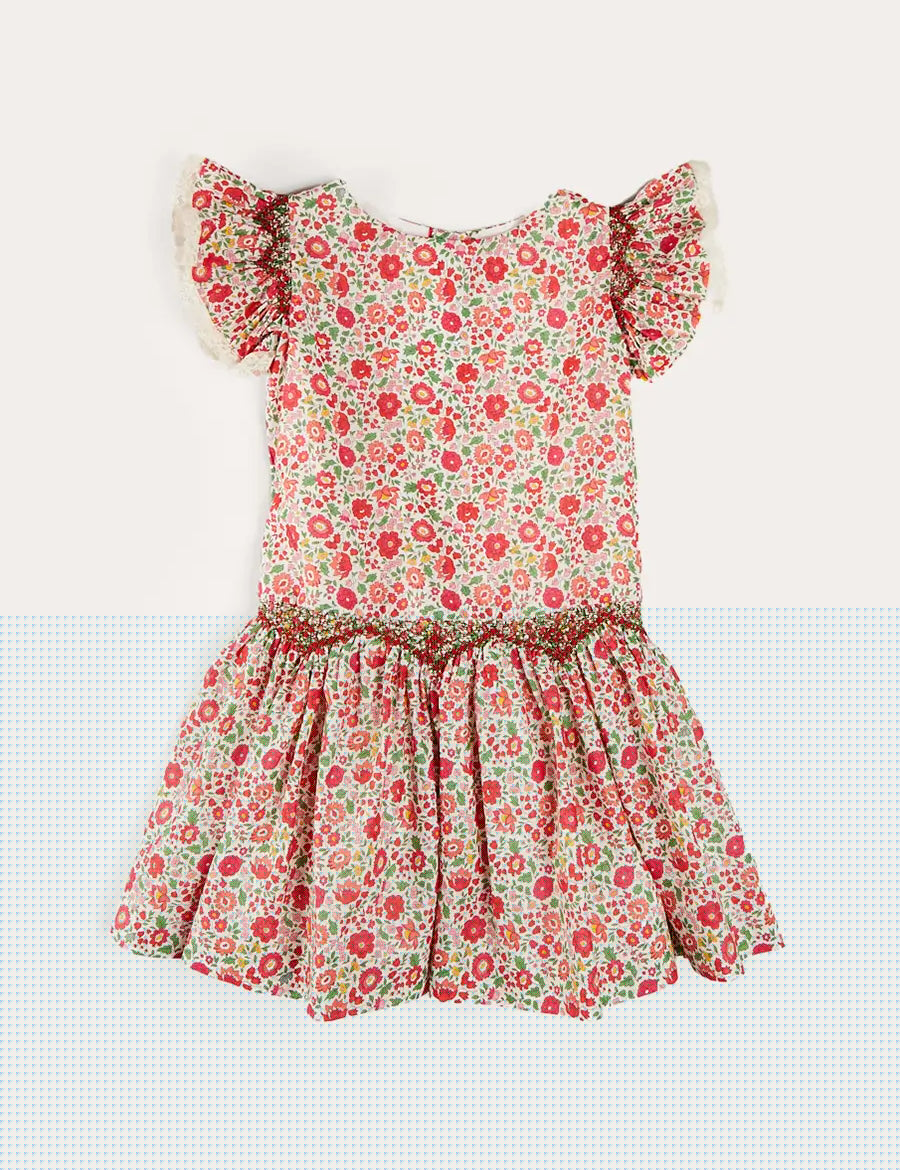Margot Floral Sleeveless Hand-Smocked Dress in Red Made with Liberty Fabric (4-12yrs) DRESSES from Pepa London