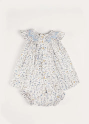 Ellis Sleeveless Dress with Bloomer and Bows in Blue Made with Liberty Fabric (1-12m) DRESSES from Pepa London