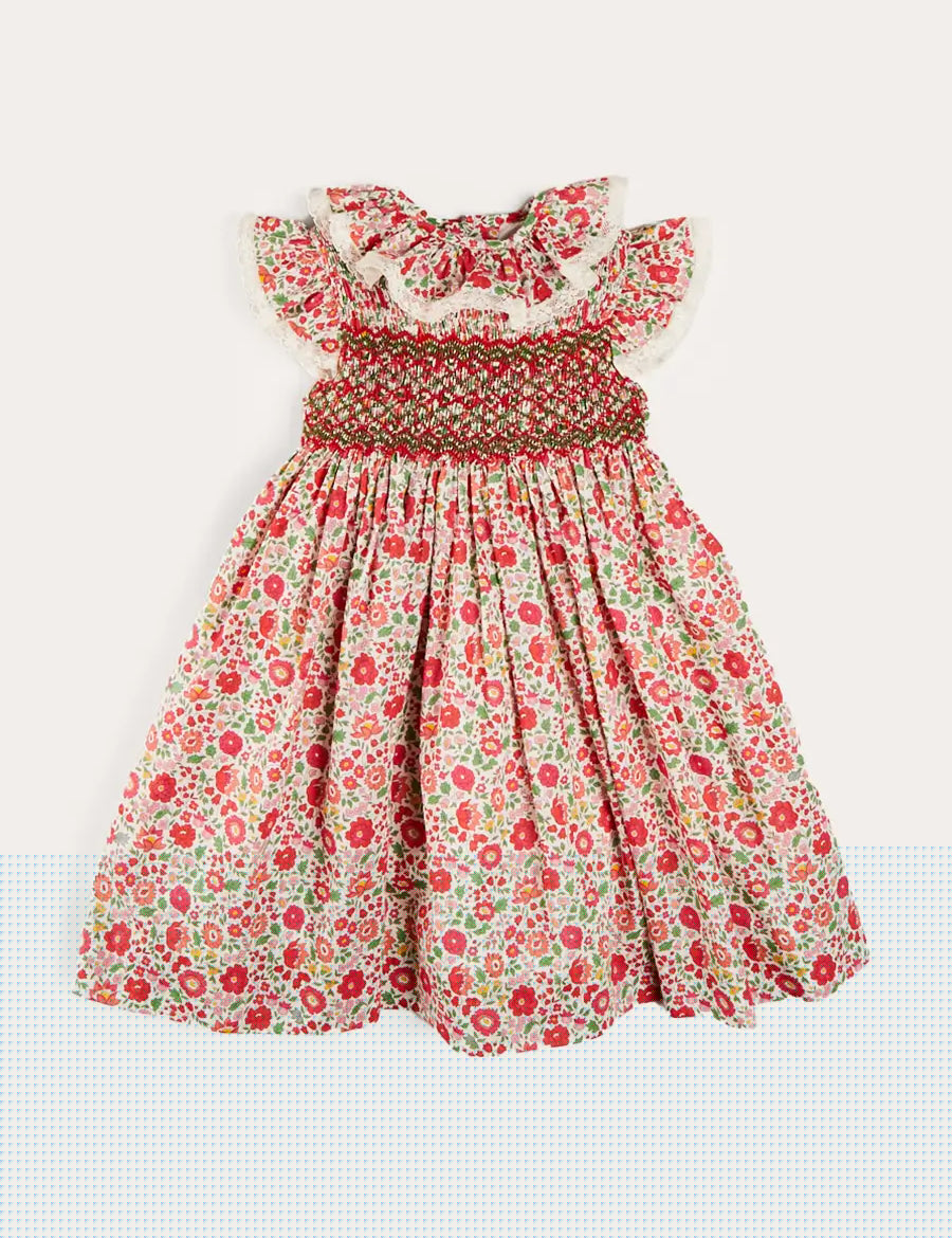 Margot Hand-Smocked Dress in Red Made with Liberty Fabric (12m-6yrs) DRESSES from Pepa London