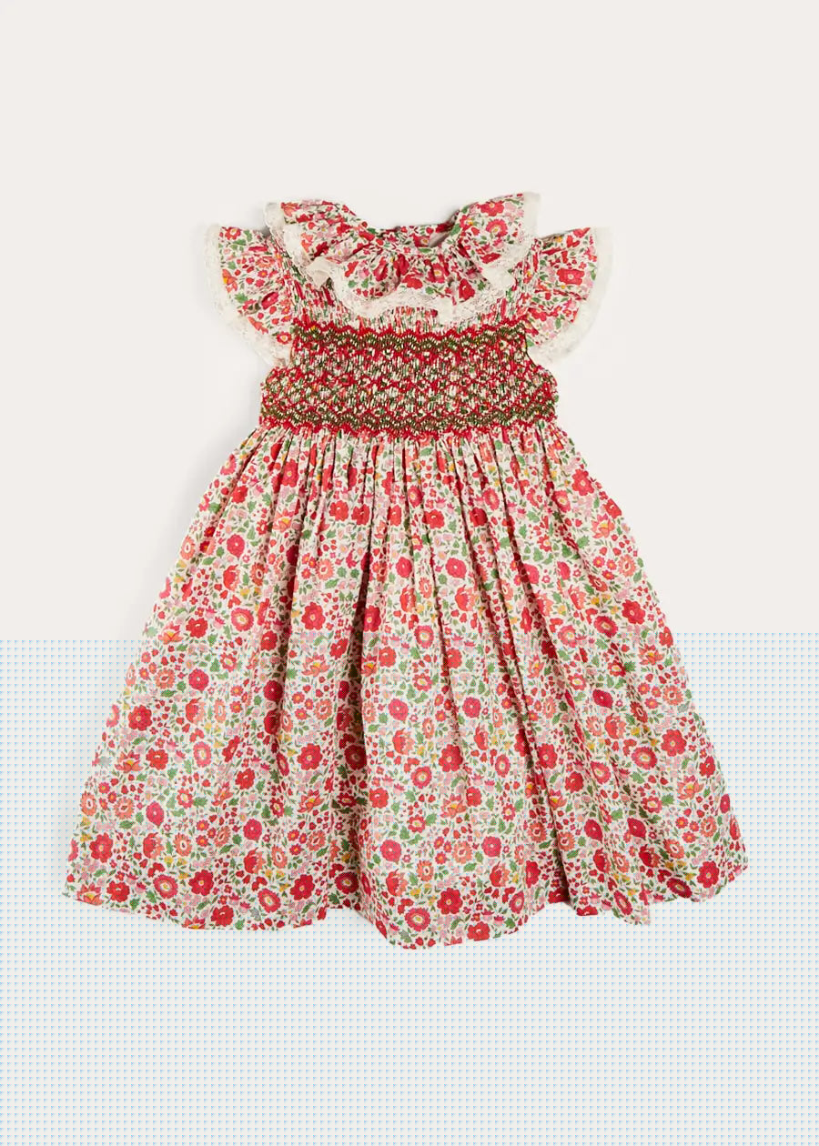 Margot Hand-Smocked Dress in Red Made with Liberty Fabric (12m-6yrs) DRESSES from Pepa London