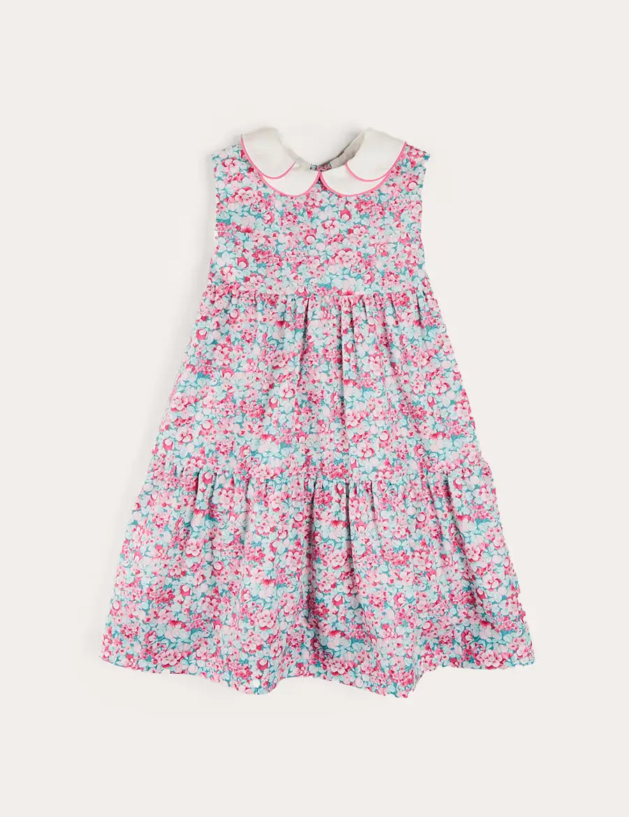 Eloise Floral Scallop Collar Sleeveless Dress in Pink (4-12yrs) DRESSES from Pepa London