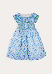 Olivia Floral Smocked Ruffle Collar Sleeveless Dress in Blue (12mths-10yrs) DRESSES from Pepa London