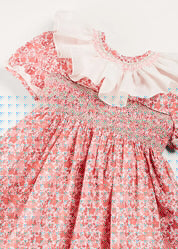 Emilia Floral Hand Smocked Ruffle Collar Short Sleeve Dress in Pink (12mths-10yrs) DRESSES from Pepa London