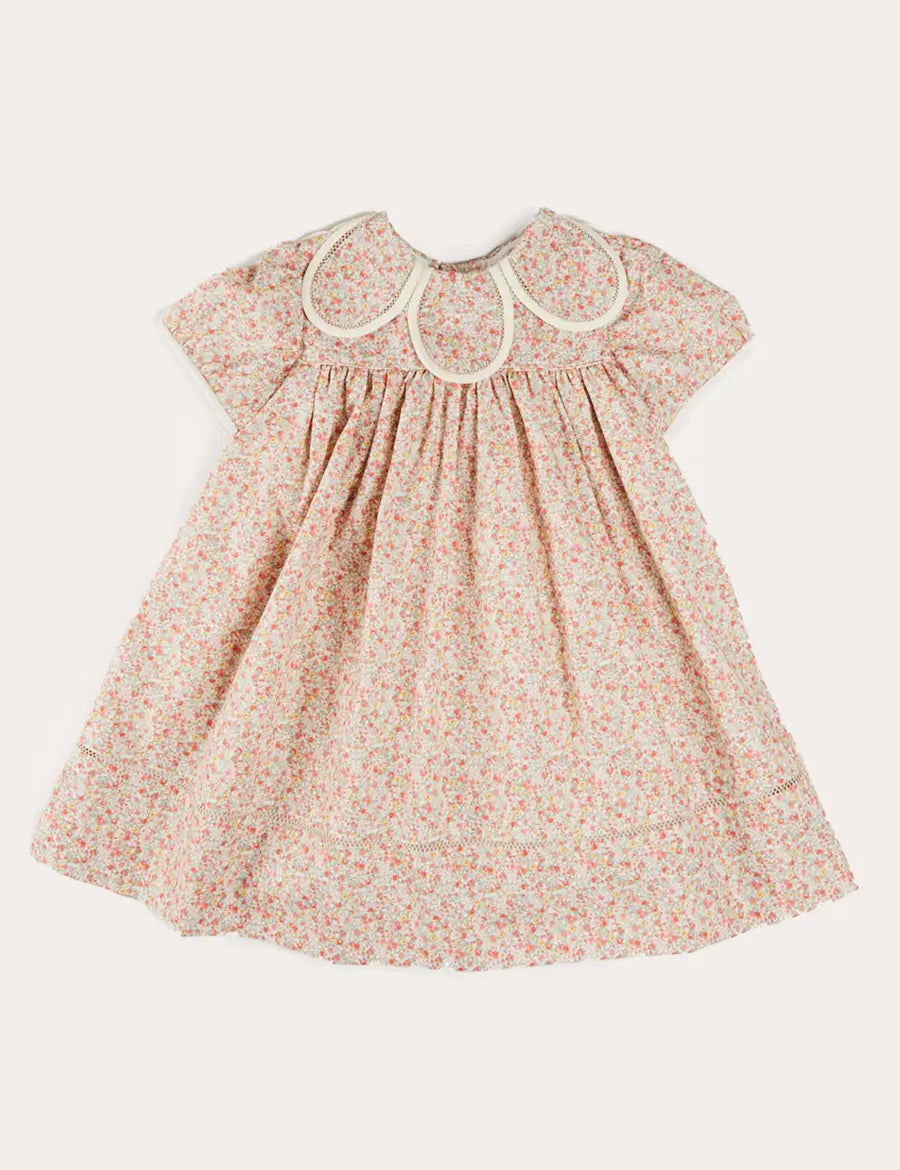 Mabel Floral Statement Collar Short Sleeve Dress in Coral (12mths-10yrs) DRESSES from Pepa London