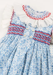 Charlotte Floral Hand Smocked Sleeveless Dress in Blue (12mths-10yrs) DRESSES from Pepa London