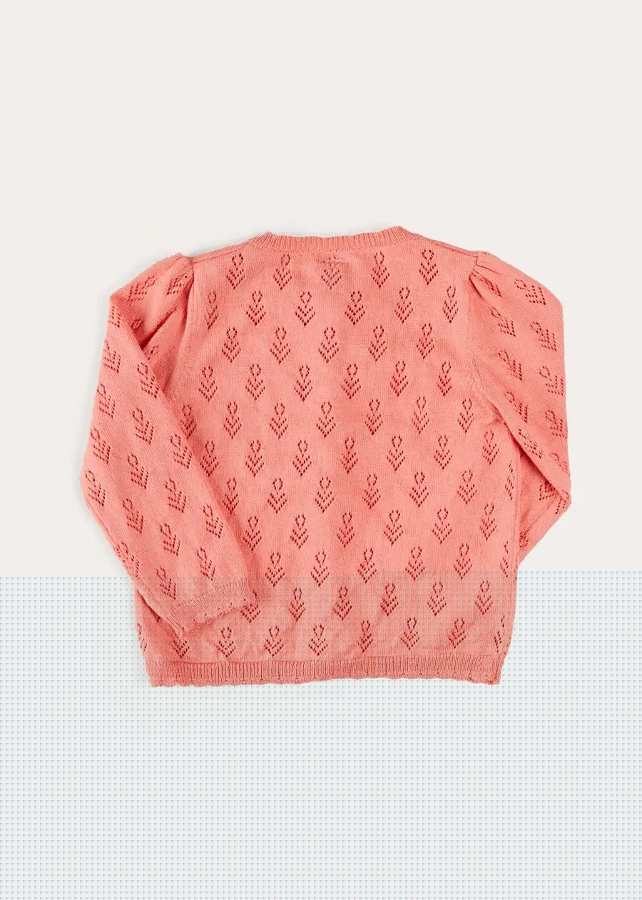 Floral Openwork Cotton Cardigan in Pink (2-10yrs) KNITWEAR from Pepa London