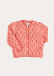 Floral Openwork Cotton Cardigan in Pink (2-10yrs) KNITWEAR from Pepa London