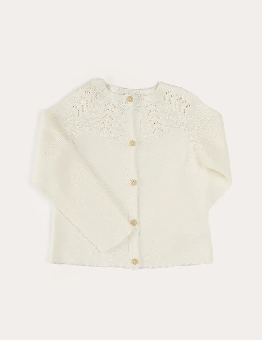 Openwork Cotton Cardigan in Cream (6mths-10yrs) KNITWEAR from Pepa London