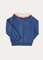 Statement Collar Floral Embroidery Cardigan in Navy (2-10yrs) KNITWEAR from Pepa London
